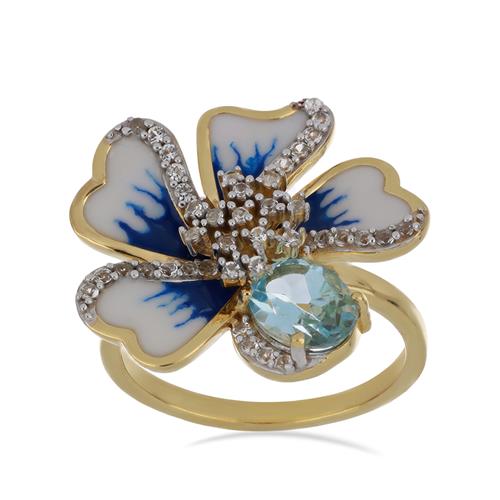 BUY NATURAL SKY BLUE TOPAZ WITH WHITE ZIRCON GEMSTONE ENAMEL RING IN 925 SILVER 