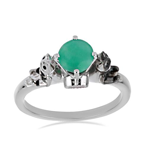 BUY STERLING SIVER NATURAL EMERALD WITH DIAMOND DOUBLE CUT GEMSTONE ENAMEL RING 