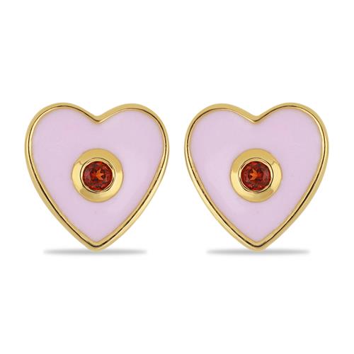 BUY 925 SILVER NATURAL GARNET GEMSTONE HEART DESIGN ENAMEL EARRINGS 