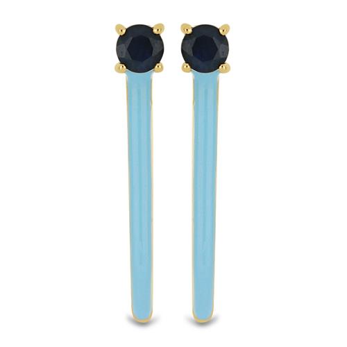 BUY STERLING SILVER NATURAL BLUE SAPPHIRE GEMSTONE ENAMEL EARRINGS  