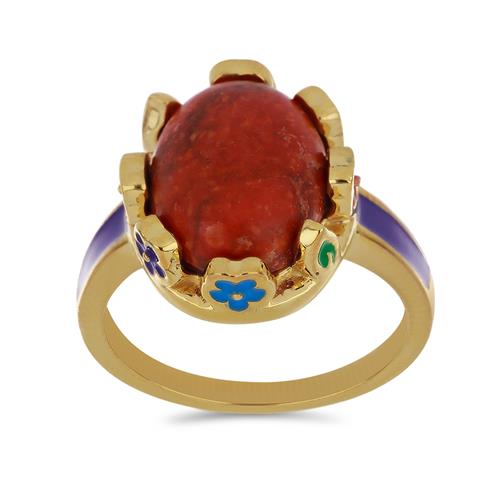 BUY 925 SILVER NATURAL RED JASPER GEMSTONE ENAMEL RING 