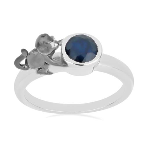 BUY 925 SILVER NATURAL BLUE SAPPHIRE WITH DIAMOND DOUBLE CUT GEMSTONE MONKEY RING 