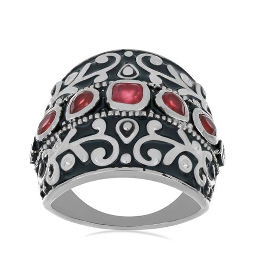 BUY 925 SILVER NATURAL INDIAN RUBY GEMSTONE ENAMEL RING 