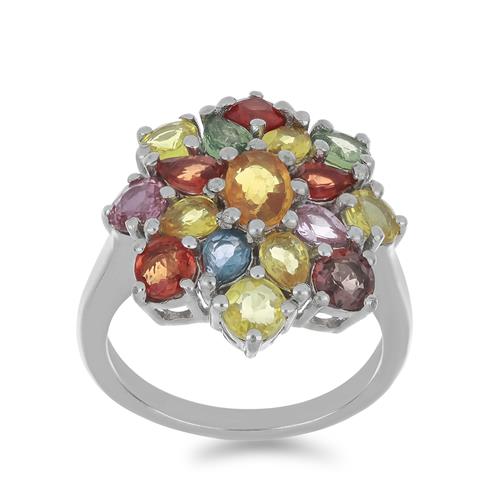 BUY 925 SILVER  MULTI SAPPHIRE GEMSTONE CLUSTER RING 