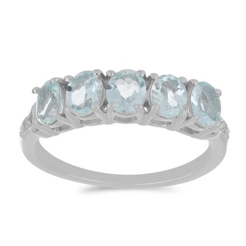 BUY 925 SILVER AQUA MARINE GEMSTONE CLUSTER RING 