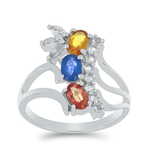 BUY 925 SILVER GENUINE MULTI SAPPHIRE GEMSTONE RING 