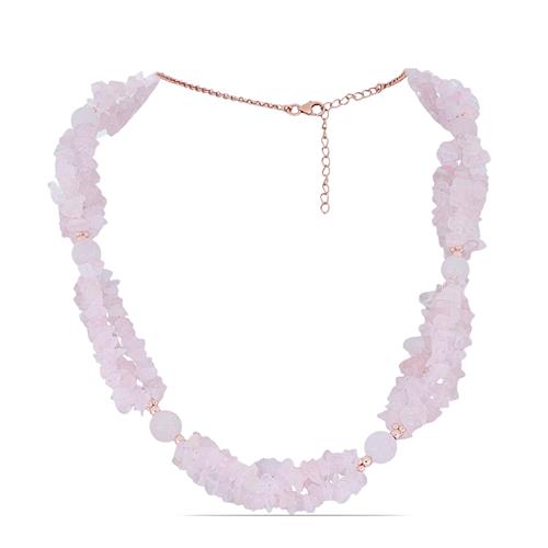BUY NATURAL ROSE QUARTZ GEMSTONE NUGGTS NECKLACE