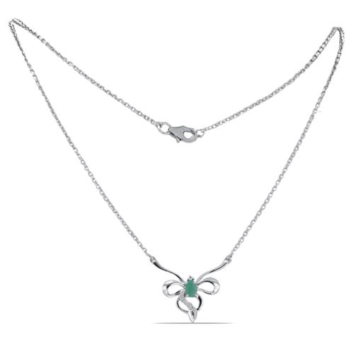 BUY 925 SILVER WITH EMERALD TRANSPARENT GEMSTONE NECKLACE