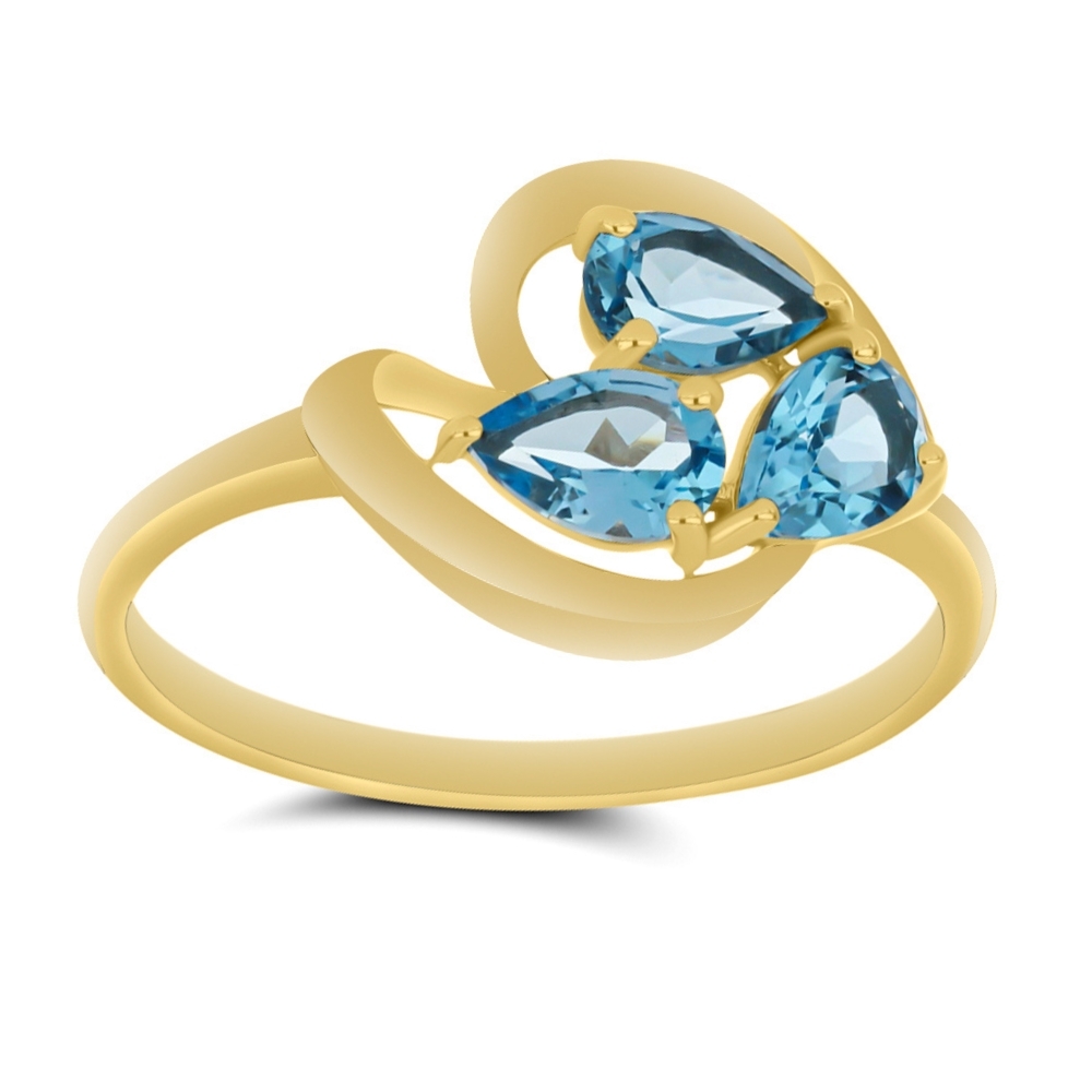 BUY 14K GOLD WITH SWISS BLUE TOPAZ GEMSTONE THREE STONE RING