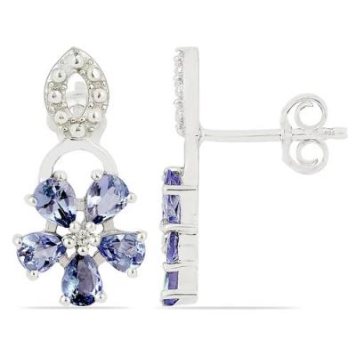 STERLING SILVER NATURAL IOLITE GEMSTONE FLOWER EARRINGS – BULK WHOLESALE JEWELRY SUPPLIER