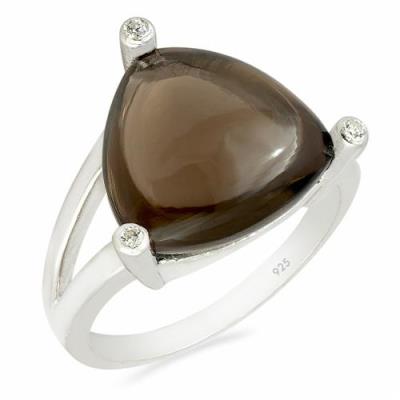 BUY REAL SMOKY GEMSTONE BIG STONE RING IN STERLING SILVER