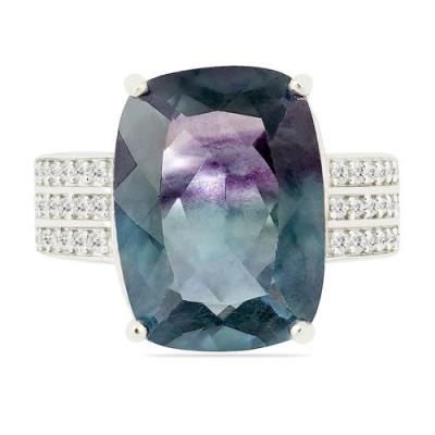 BUY NATURAL FLUORITE BIG GEMSTONE RING IN 925 STERLING SILVER