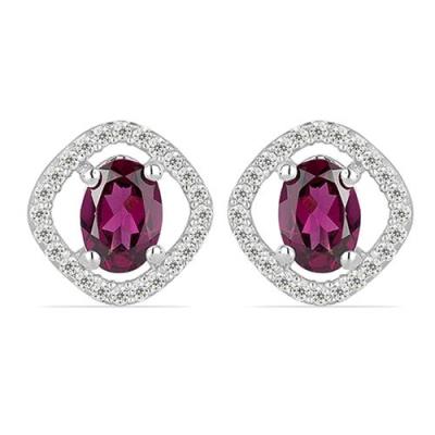 BUY REAL RHODOLITE GEMSTONE HALO EARRINGS IN 925 SILVER