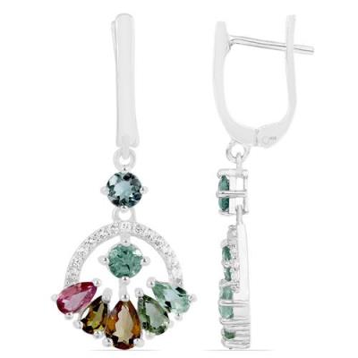 BUY MULTI TOURMALINE GEMSTONE DROP EARRINGS IN STERLING SILVER