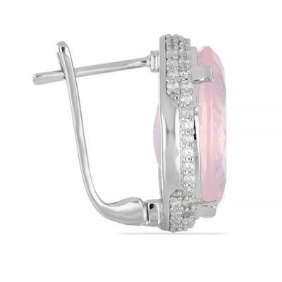 REAL ROSE QUARTZ GEMSTONE BIG STONE EARRINGS IN 925 SILVER | CUBIC ZIRCONIA ACCENT | WHOLESALE JEWELRY