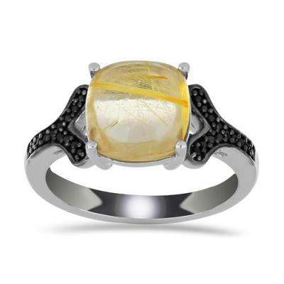 BUY NATURAL GOLDEN RUTILE GEMSTONE BIG STONE RING IN STERLING SILVER