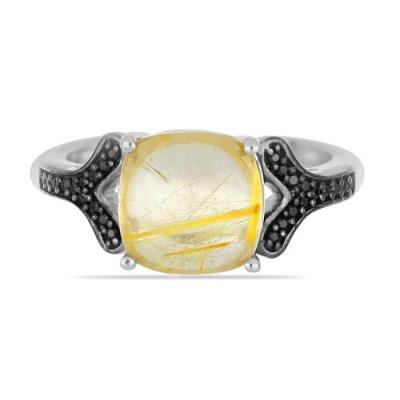BUY NATURAL GOLDEN RUTILE GEMSTONE BIG STONE RING IN STERLING SILVER