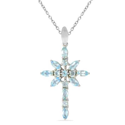 BUY NATURAL AQUAMARINE GEMSTONE CROSS PENDANT IN 925 SILVER