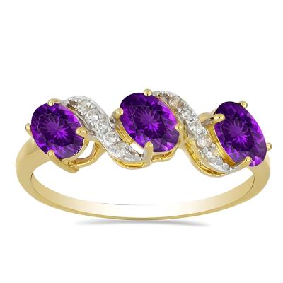 Wholesale 14K Gold Amethyst Diamond Wave Three-Stone S-Swirl Ring Bulk Exporter