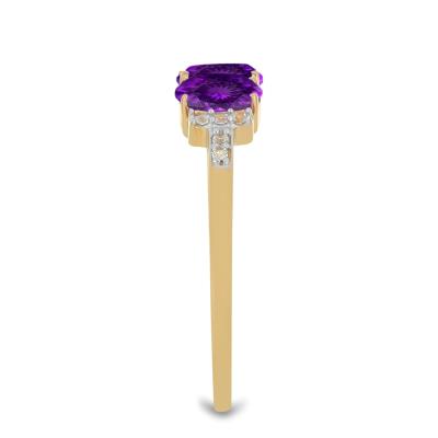 WHOLESALE 14K GOLD PURPLE AMETHYST THREE-STONE RING WITH DIAMOND ACCENTS – USA SUPPLIER