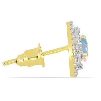 BUY 14K GOLD NATURAL ETHIOPIAN OPAL GEMSTONE HALO EARRINGS 