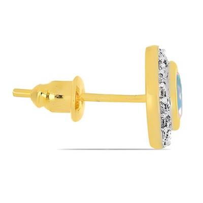 BUY 14K GOLD HALO EARRINGS WITH ETHIOPIAN OPAL GESMTONE AND WHITE DIAMOND