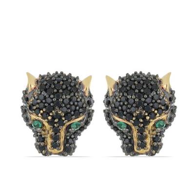REAL EMERALD & BLACK SPINEL GEMSTONE PANTHER EARRING IN 925 SILVER – JEWELPIN WHOLESALE JEWELRY SUPPLIER