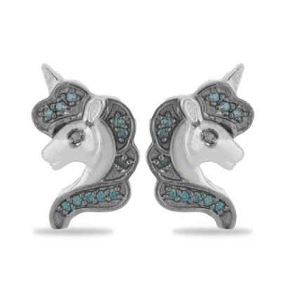 BUY NATURAL BLUE DIAMOND UNICORN EARRINGS IN 925 STERLING SILVER