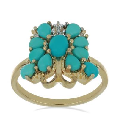 925 STERLING SILVER BUTTERFLY RING WITH NATURAL BLUE TURQUOISE & CZ – GOLD PLATED