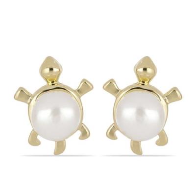 BUY 925 SILVER GOLD PLATED TURTLE DESIGN WHITE FRESHWATER PEARL EARRINGS