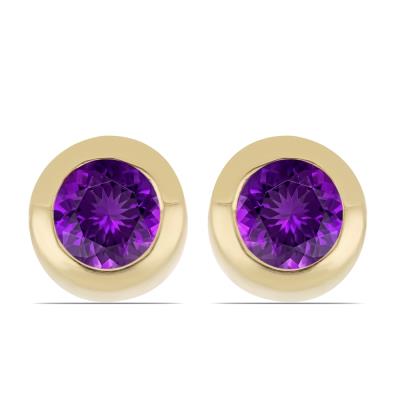 Wholesale 14K Gold Round Amethyst Bezel Stud Earrings - USA Exporter