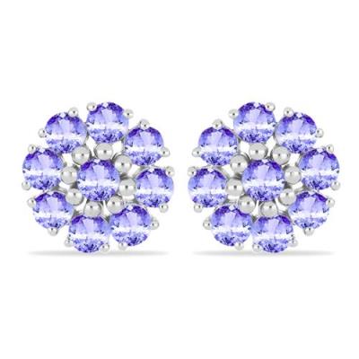 BUY NATURAL TANZANITE GEMSTONE CLUSTER EARRINGS IN 925 SILVER