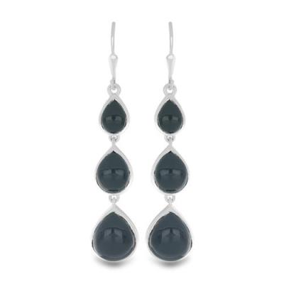 BUY STERLING SILVER NATURAL BLACK ONYX GEMSTONE EARRINGS 