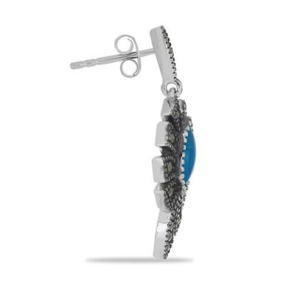 BUY NATURAL BLUE TURQUOISE & MARCASITE GEMSTONE EARRINGS IN 925 STERLING SILVER