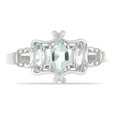 BUY NATURAL AQUAMARINE GEMSTONE RING IN STERLING SILVER 