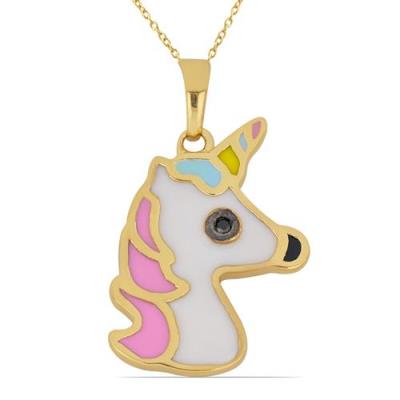 BUY 925 SILVER ENAMEL WITH BLACK SPINAL GEMSTONE UNICORN PENDANT