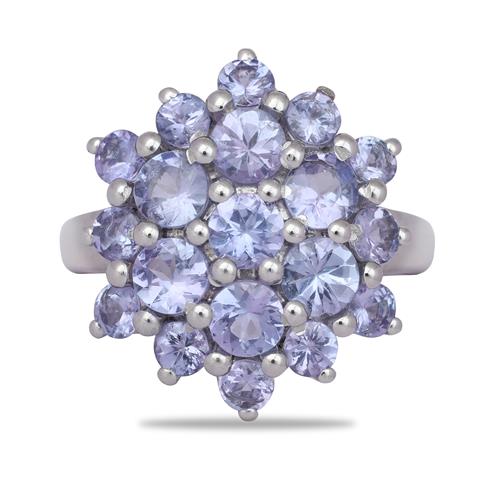 BUY NATURAL TANZANITE GEMSTONE CLUSTER RING IN 925 STERLING SILVER