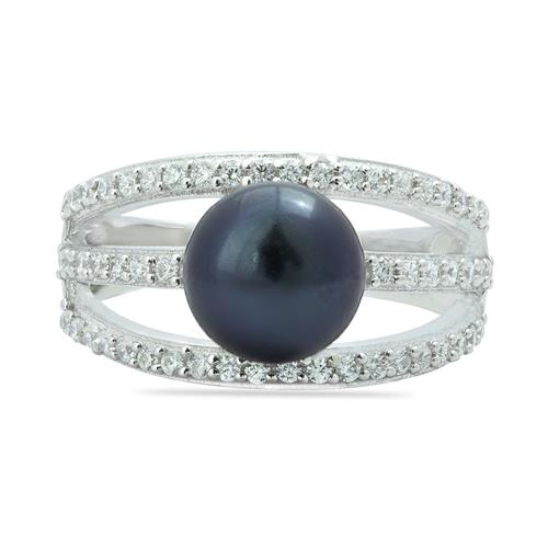 STYLISH BLACK PEARL GEMSTONE  RING IN STERLING SILVER