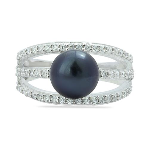 BUY STYLISH BLACK PEARL GEMSTONE  RING IN STERLING SILVER