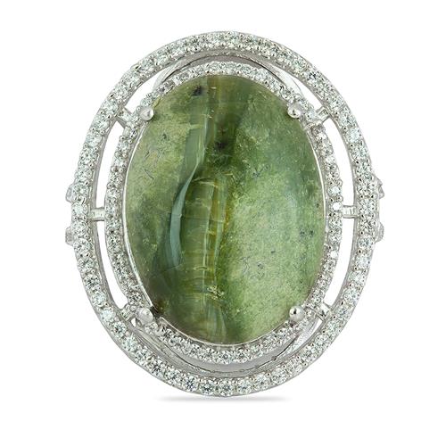 NATURAL GREEN OPAL GEMSTONE BIG STONE RING IN  925 SILVER