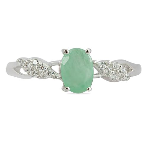 NATURAL EMERALD GEMSTONE CLASSIC RING IN STERLING SILVER