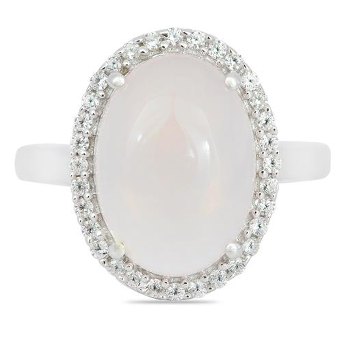 REAL ROSE QUARTZ GEMSTONE HALO RING IN STERLING SILVER