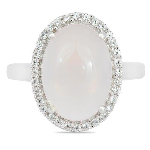 BUY REAL ROSE QUARTZ GEMSTONE HALO RING IN STERLING SILVER