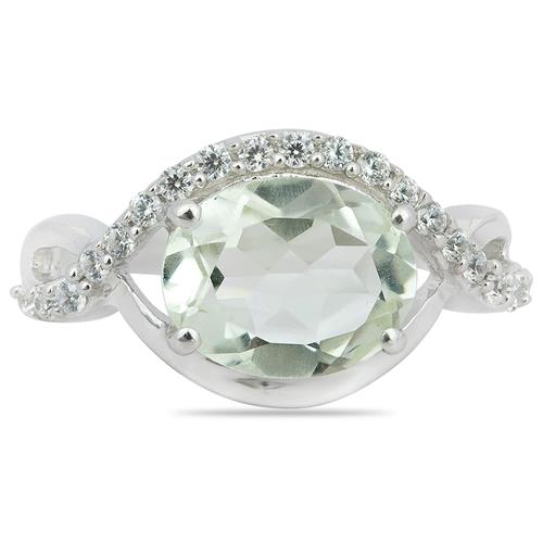 BUY GREEN AMETHYST GEMSTONE CLASSIC RING IN 925 SILVER