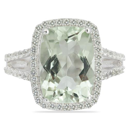 BUY NATURAL GREEN AMETHYST GEMSTONE BIG STONE RING IN 925 SILVER