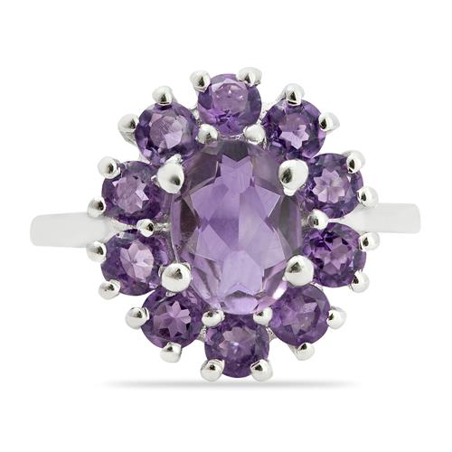 BUY AFRICAN AMETHYST GEMSTONE CLUSTER RING IN STERLING SILVER