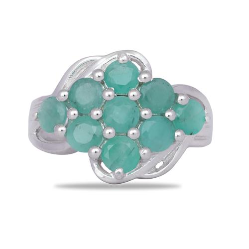 STERLING SILVER REAL EMERALD GEMSTONE CLUSTER RING
