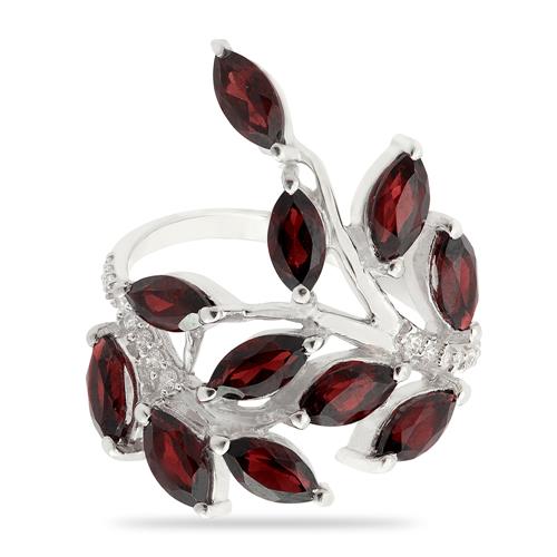 BUY 925 SILVER REAL GARNET GEMSTONE LEAF RING