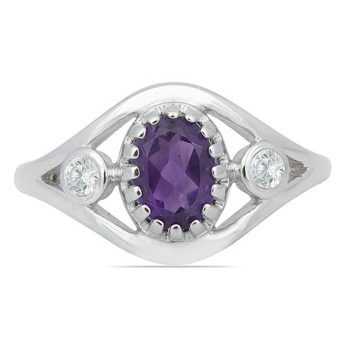 BUY AFRICAN AMETHYST GEMSTONE CLASSIC RING IN 925 SILVER