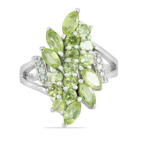 BUY STERLING SILVER NATURAL PERIDOT GEMSTONE CLUSTER RING